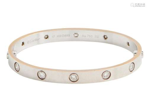 CARTIER, 18CT WHITE GOLD AND DIAMOND  LOVE  BANGLE