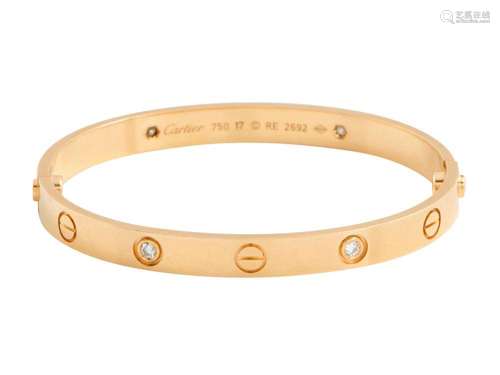 CARTIER, 18CT GOLD AND DIAMOND  LOVE  BANGLE