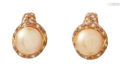 MAUBOUSSIN, PAIR OF 18CT GOLD, SOUTH SEA PEARL AND DIAMOND E...