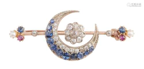 15CT GOLD, SILVER AND GEM-SET BROOCH