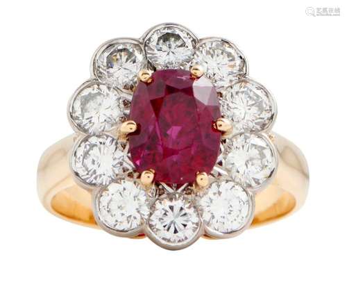 18CT TWO-TONE GOLD, RUBY AND DIAMOND RING