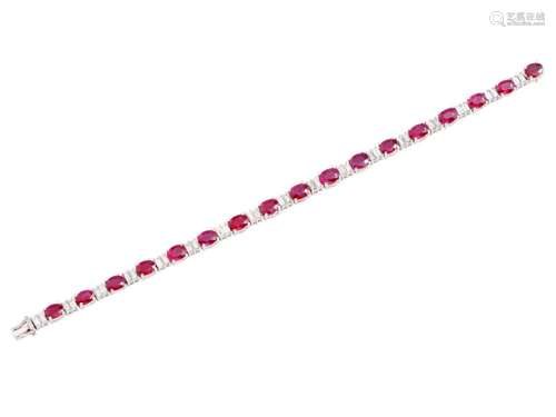 18CT WHITE GOLD, RUBY AND DIAMOND BRACELET