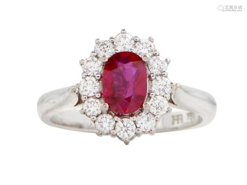 HARDY BROTHERS, 18CT WHITE GOLD, RUBY AND DIAMOND RING