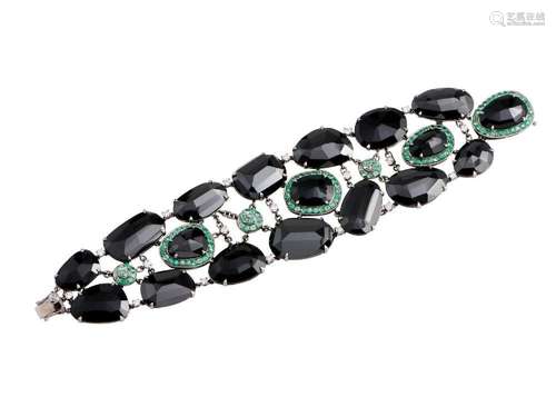 CERRONE, 18CT BLACKENED GOLD, SPINEL, EMERALD AND DIAMOND BR...