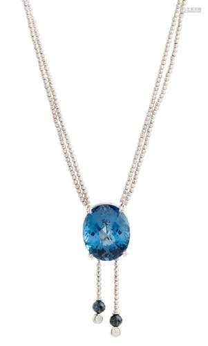 CERRONE, 18CT WHITE GOLD, TOPAZ AND DIAMOND NECKLACE