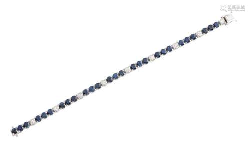 18CT WHITE GOLD, SAPPHIRE AND DIAMOND BRACELET