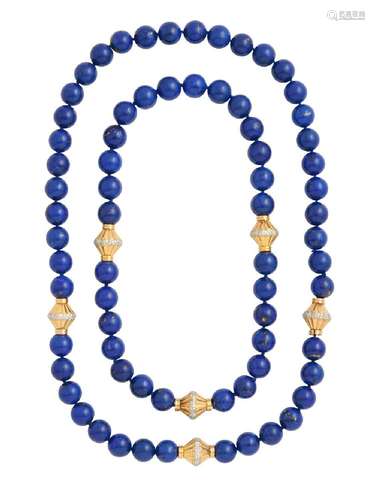 18CT GOLD, LAPIS LAZULI AND DIAMOND NECKLACE