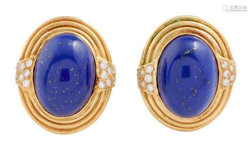 PAIR OF 18CT GOLD, LAPIS LAZULI AND EARRINGS