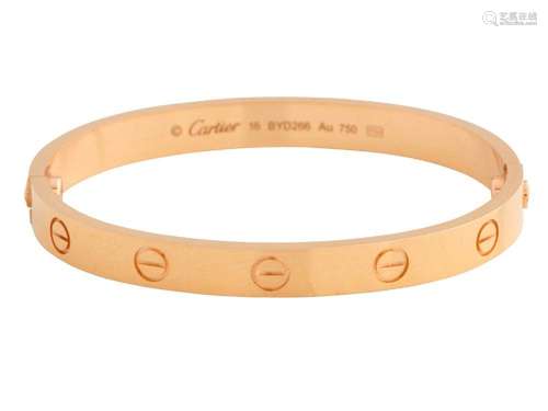 CARTIER, 18CT ROSE GOLD  LOVE  BANGLE