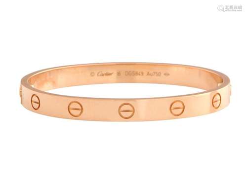 CARTIER, 18CT ROSE GOLD  LOVE  BANGLE