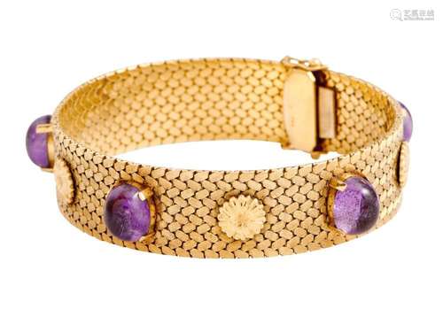 18CT GOLD AND AMETHYST BRACELET