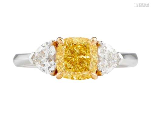 18CT TWO-TONE GOLD, YELLOW DIAMOND AND DIAMOND RING