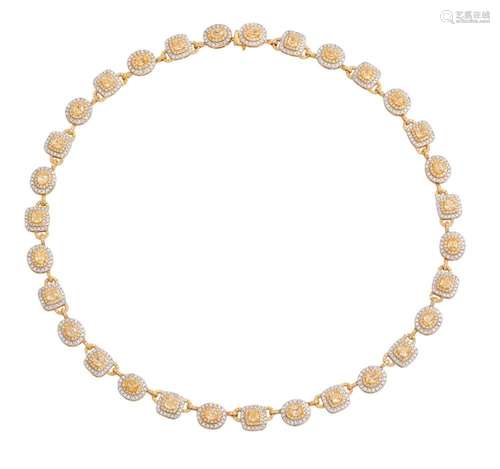 18CT GOLD YELLOW DIAMOND AND DIAMOND NECKLACE