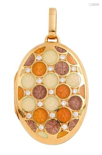 FAIRFAX & ROBERTS, 18CT GOLD, ENAMEL AND DIAMOND LOCKET