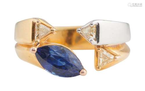 18CT TWO-TONE GOLD, SAPPHIRE AND DIAMOND RING