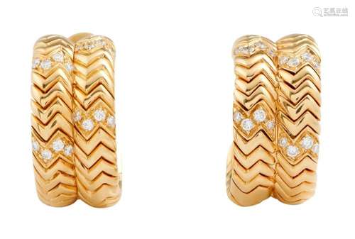 BULGARI, PAIR OF 18CT GOLD AND DIAMOND  SPIGA  EARRINGS