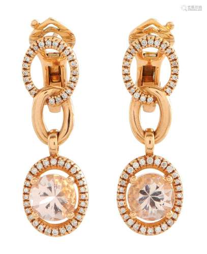 MAUBOUSSIN, PAIR OF 18CT ROSE GOLD, MORGANITE AND DIAMOND EA...