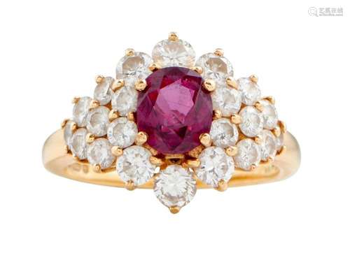 18CT GOLD, RUBY AND DIAMOND RING