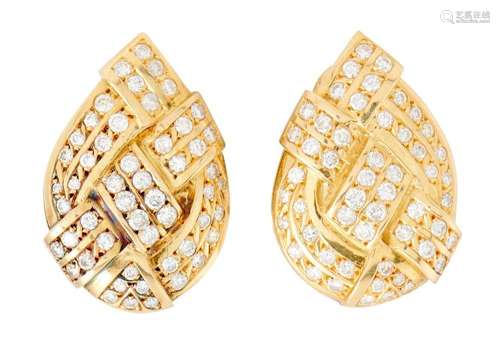 PAIR OF 18CT GOLD AND DIAMOND EARRINGS