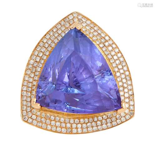 14CT GOLD, TANZANITE AND DIAMOND PENDANT