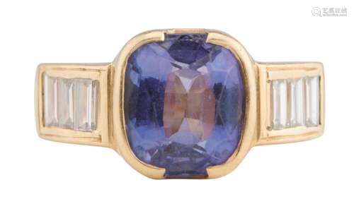 18CT GOLD, TANZANITE AND DIAMOND RING