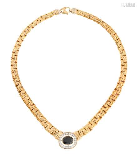 18CT GOLD, SAPPHIRE AND DIAMOND NECKLACE, ITALIAN