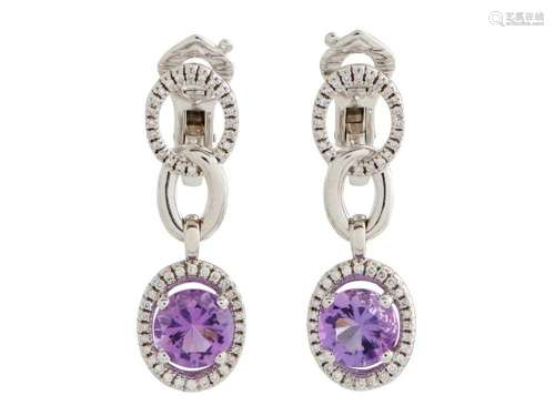 MAUBOUSSIN, PAIR OF 18CT WHITE GOLD, AMETHYST AND DIAMOND EA...