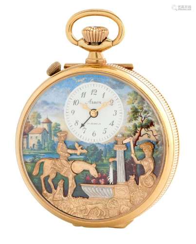 ARNEX A GOLD PLATED MUSICAL AUTOMATON OPENFACE POCKETWATCH W...