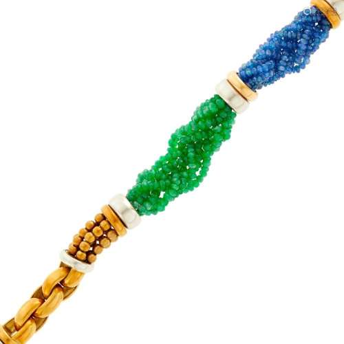 Maria Grazia Cassetti Two-Color Gold, Sapphire and Emerald B...