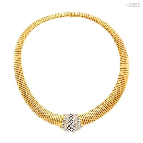 Two-Color Gold and Diamond Snake Link Necklace