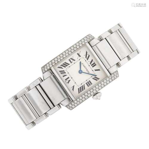 Cartier Stainless Steel and Diamond  Tank Francaise  Wristwa...
