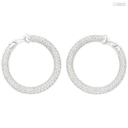 Chaumet Paris Pair of White Gold and Diamond Hoop Earrings