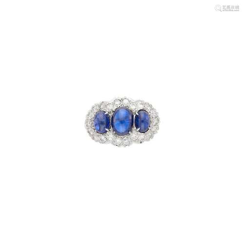 Gold, Platinum, Cabochon Sapphire and Diamond Ring