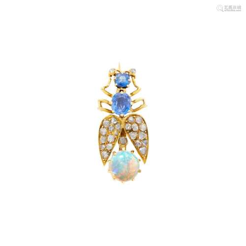 Antique Gold, Sapphire, Opal and Diamond Insect Brooch