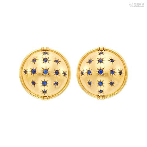 Cartier Pair of Gold and Sapphire Dome Earclips