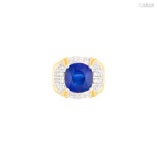Two-Color Gold, Sapphire and Diamond Ring
