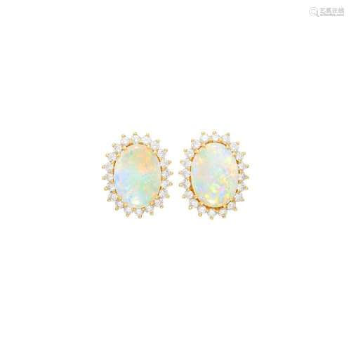Tiffany & Co. Pair of Gold, Opal and Diamond Earrings