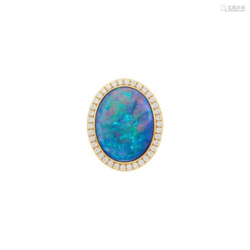 Gold, Black Opal and Diamond Ring