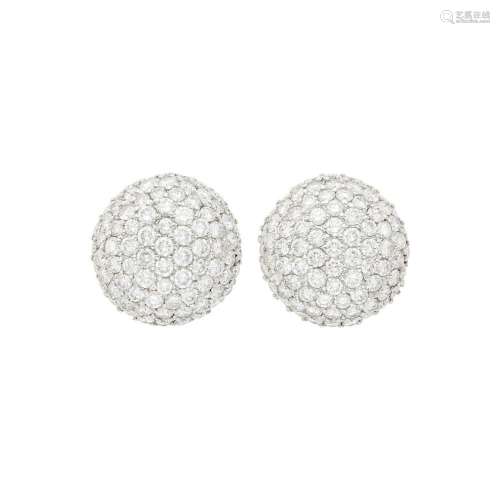 Pair of White Gold and Diamond Bombé Button Earclips