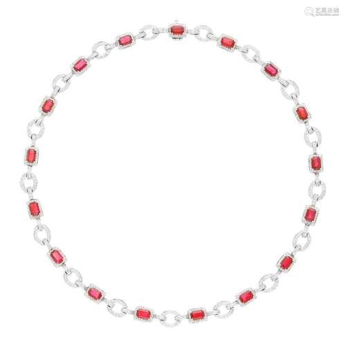 White Gold, Ruby and Diamond Necklace