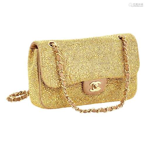 Chanel Strass Gold-Tone Crystal Embellished Medium Flap Bag