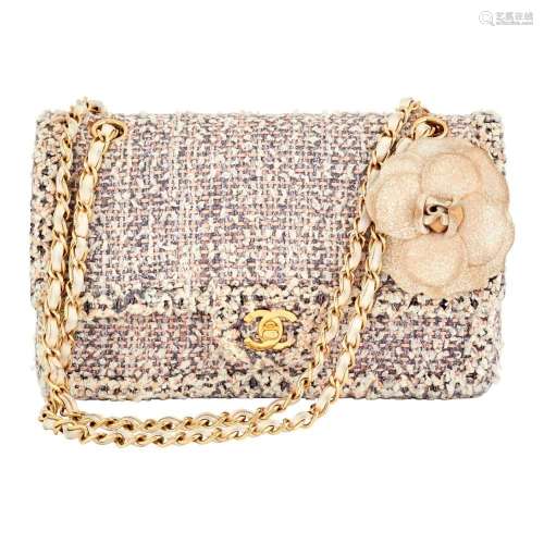 Chanel Wool Tweed  Camellia  Double Flap Bag