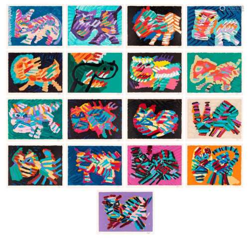 Karel Appel CATS Complete set of 17 color lithographs, in or...