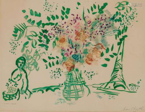 Marc Chagall LE BOUQUET VERT ET VIOLET (MOURLOT 226) Color l...