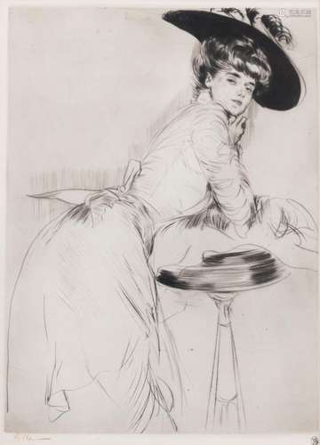 Paul-César Helleu APPUYÉE SUR UN GUÉRIDON Drypoint, framed