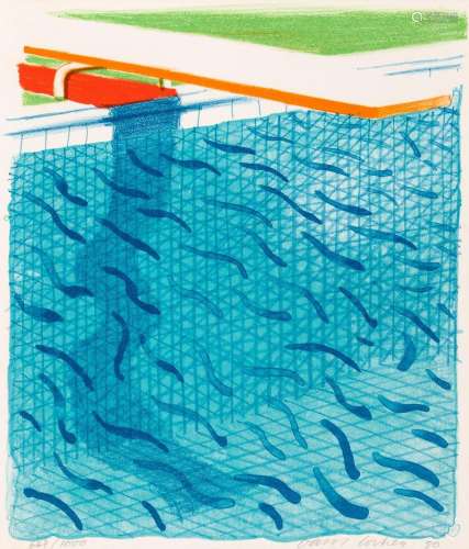 David Hockney POOL MADE WITH PAPER AND BLUE INK FOR BOOK Col...