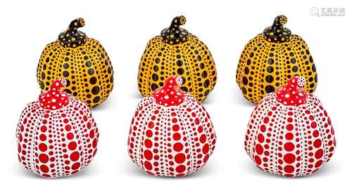 Yayoi Kusama RED PUMPKINS; YELLOW PUMPKINS Six lacquer paint...