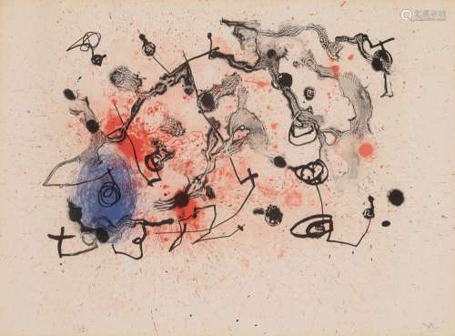 Joan Miró SERIES II, BLUE AND RED WASH (MOURLOT 293) Color l...