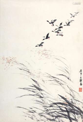 1913-2013 刘仑  雁南飞 设色纸本 镜片