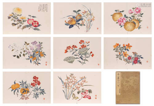 1900-1976 尚小云  花卉八帧 设色纸本 册页